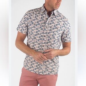 Tailor Vintage Insignia Blue Koi Fish Performance Short Sleeve Button Down Shirt